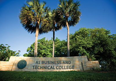 The A1 sign at the entrance to campus.